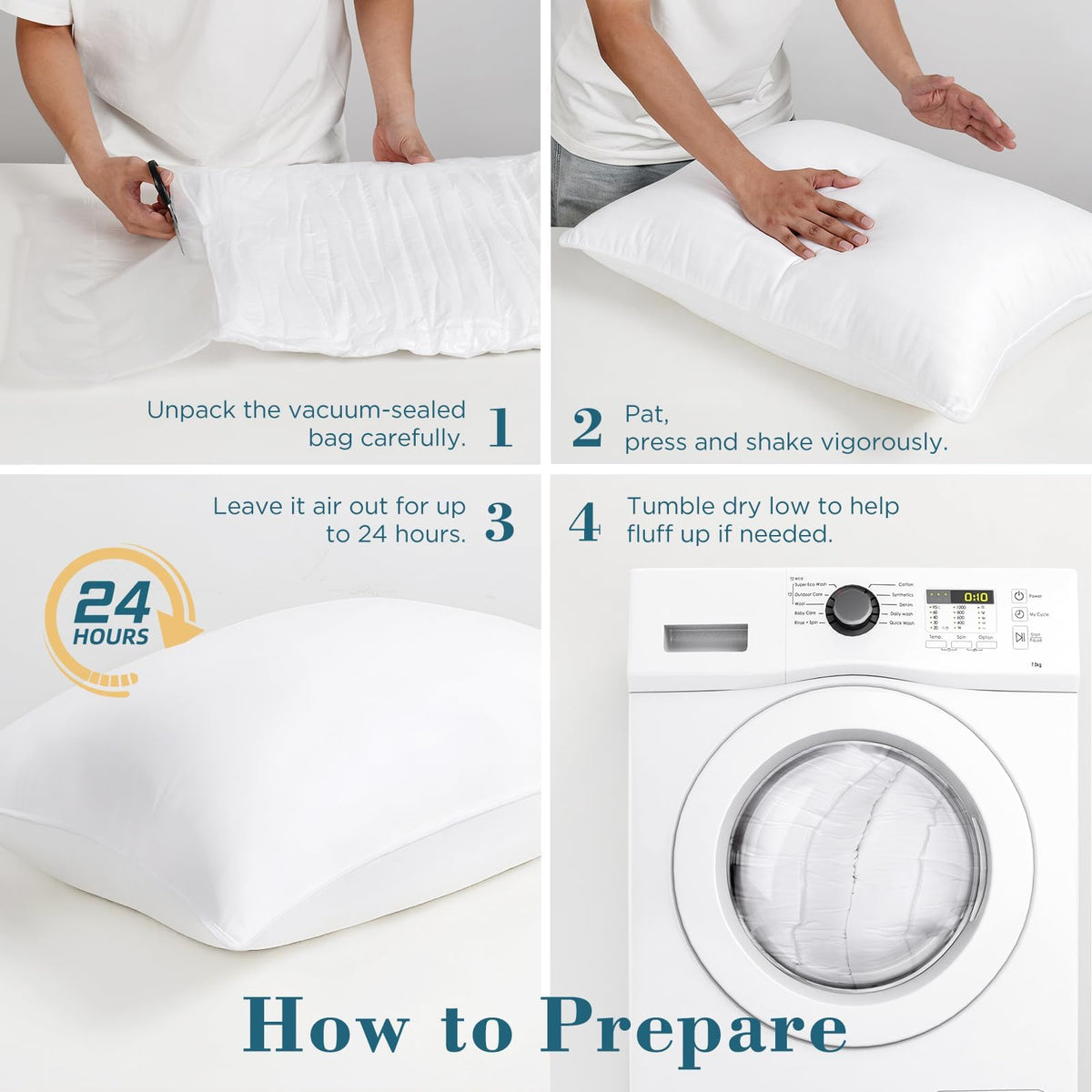 Viewstar queen-size pillows measuring 20in by 27.5in for ample space.