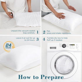 Viewstar queen-size pillows measuring 20in by 27.5in for ample space.