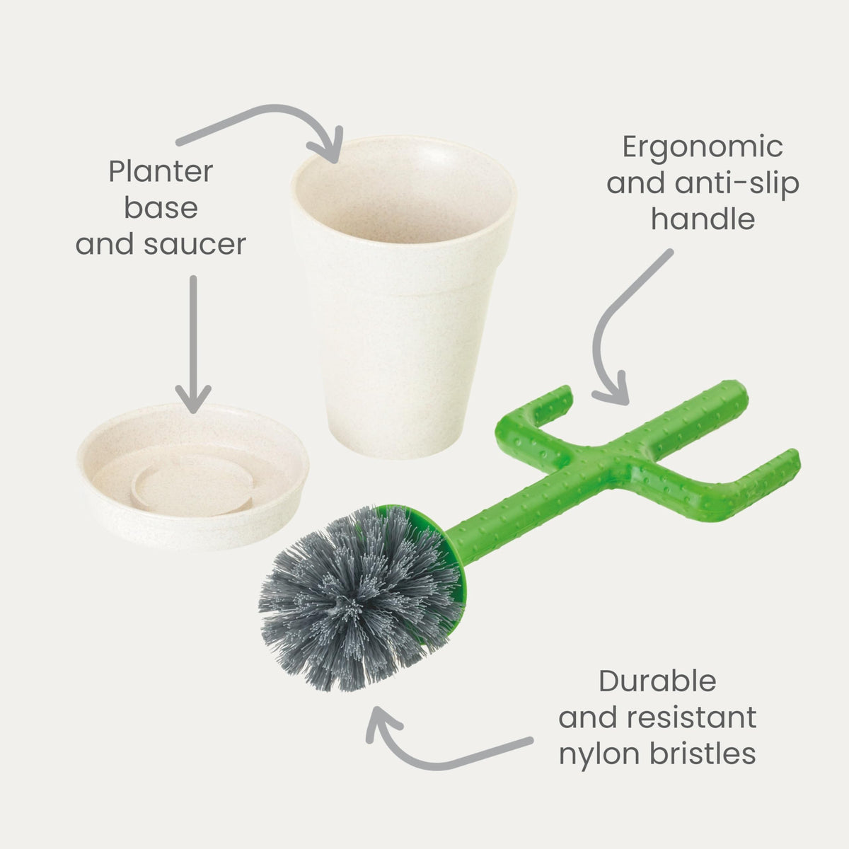 Vigar 360 nylon bristles reach under the rim for thorough cleaning.