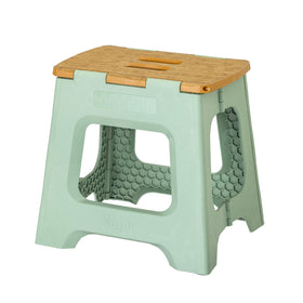 Vigar compact folding step stool with green bamboo top for elevated tasks