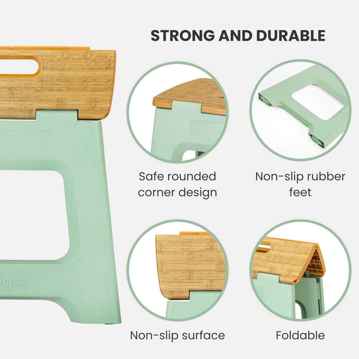 Vigar space-saving stool folded flat fits between appliances