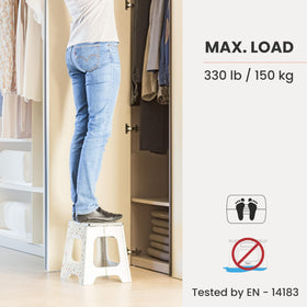 Vigar folding step stool shown with internal handle system for smooth operation