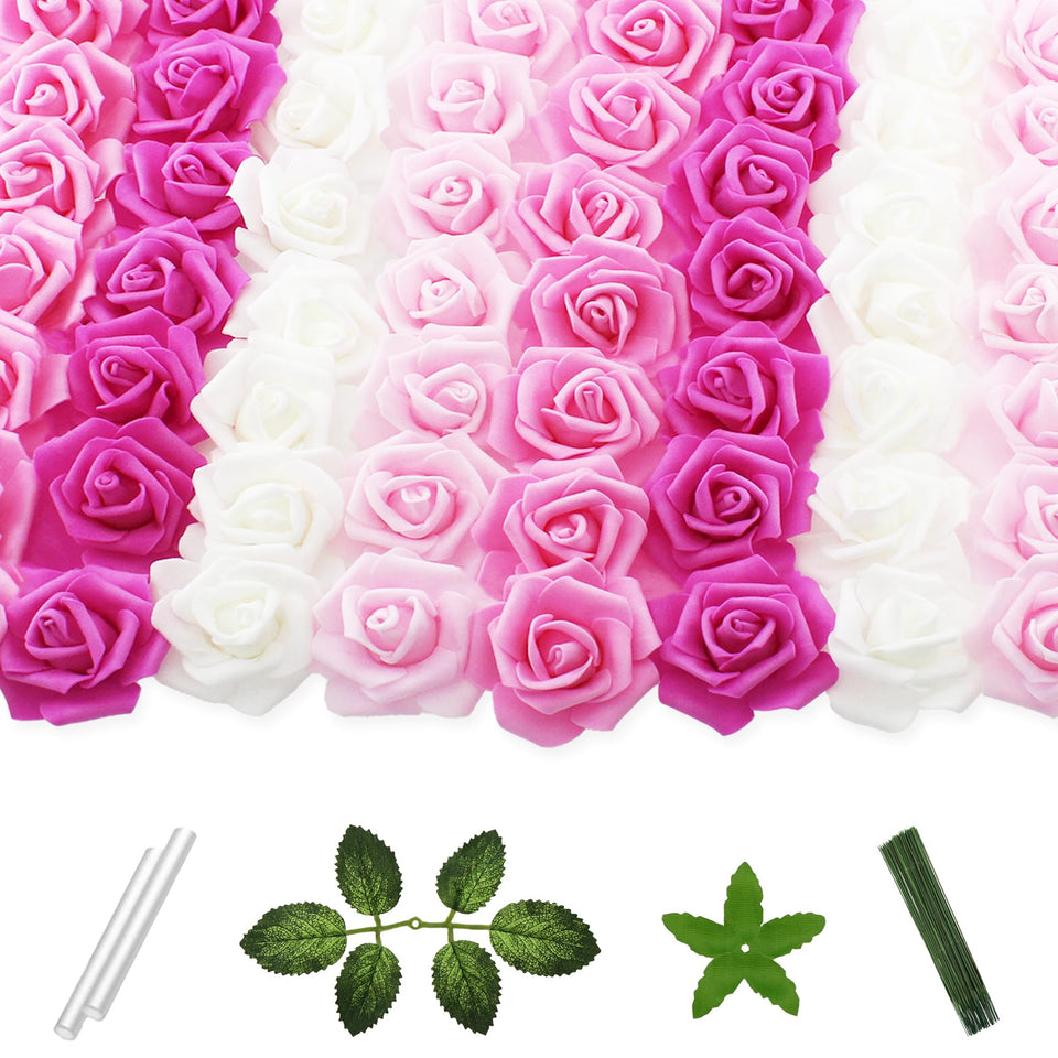 Vignor 2-inch rose heads in pink tones for DIY bouquets and centerpieces.