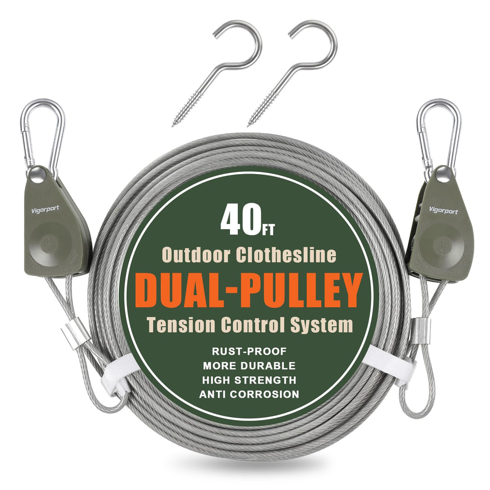 Vigorport outdoor retractable clothesline in backyard, taut line promotes faster drying.