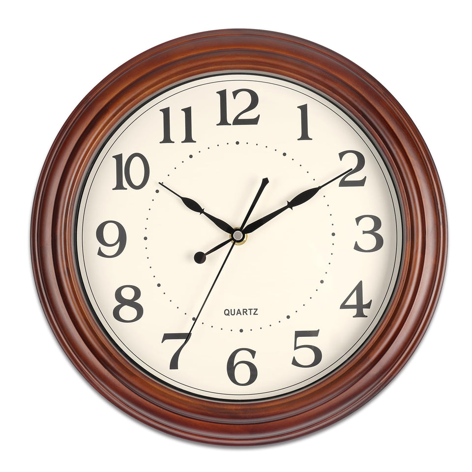 Vigorwise 12 Inch Wood Wall Clock with beige face offering easy readability from across the room.