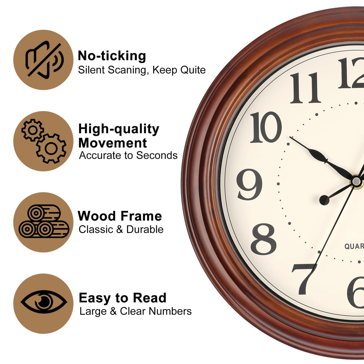 Retro wooden clock with pine frame by Vigorwise adds warm decor to a living space.