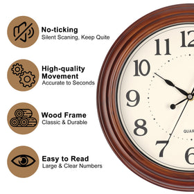 Retro wooden clock with pine frame by Vigorwise adds warm decor to a living space.