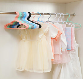 Versatile hangers organize baby clothes and keep drawers tidy.