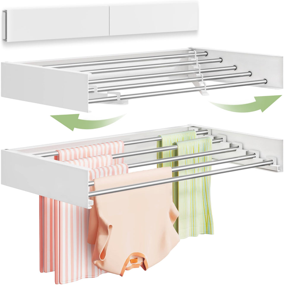 Vikaqi 32-inch wall-mounted drying rack extended for space-saving laundry
