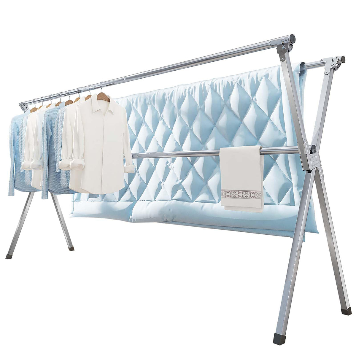 Vikaqi 79-inch folding drying rack for indoor and outdoor use, versatile air drying.