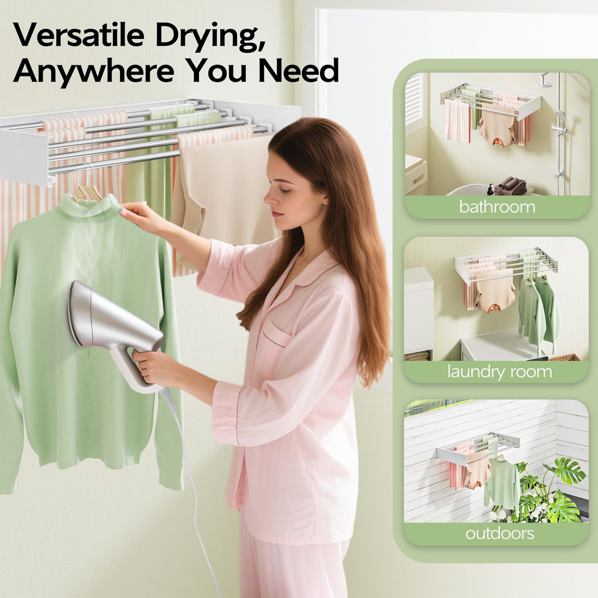 Vikaqi drying rack folded against the wall frees floor space