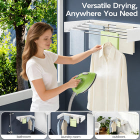 Vikaqi rack folded flat against wall for space-saving laundry organization