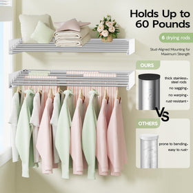 Vikaqi stainless-steel six-rod rack resists bending while handling towels and garments