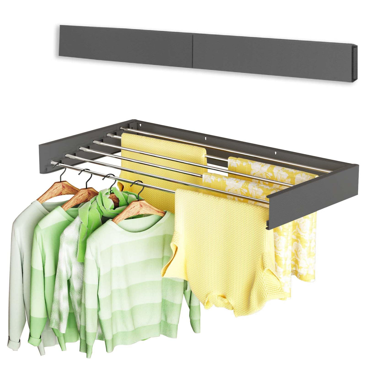 Vikaqi wall-mounted drying rack with extended six rods for large laundry loads