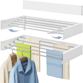 Vikaqi wall-mounted foldable drying rack extended, showing spacious area for towels and garments
