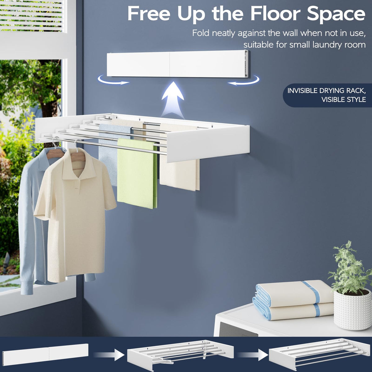 Vikaqi wall template guides quick, accurate mounting for a stable laundry rack