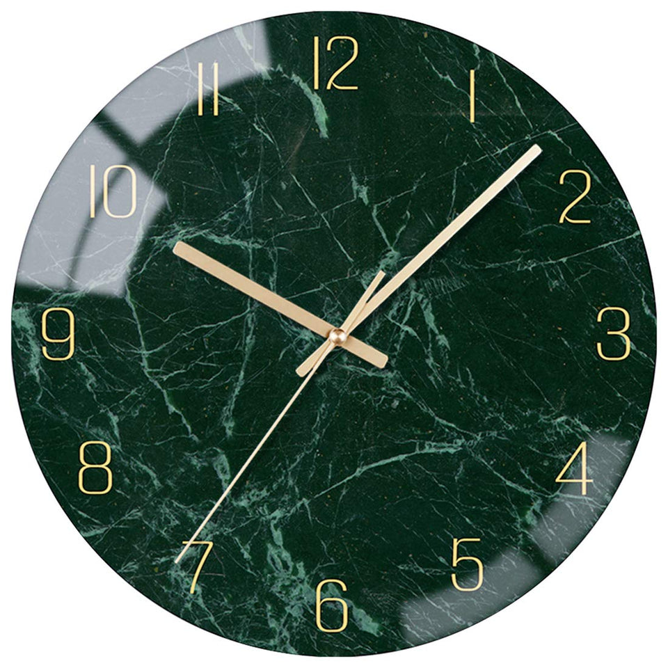 VIKMARI glass wall clock front view with 12-inch dial for easy readability.