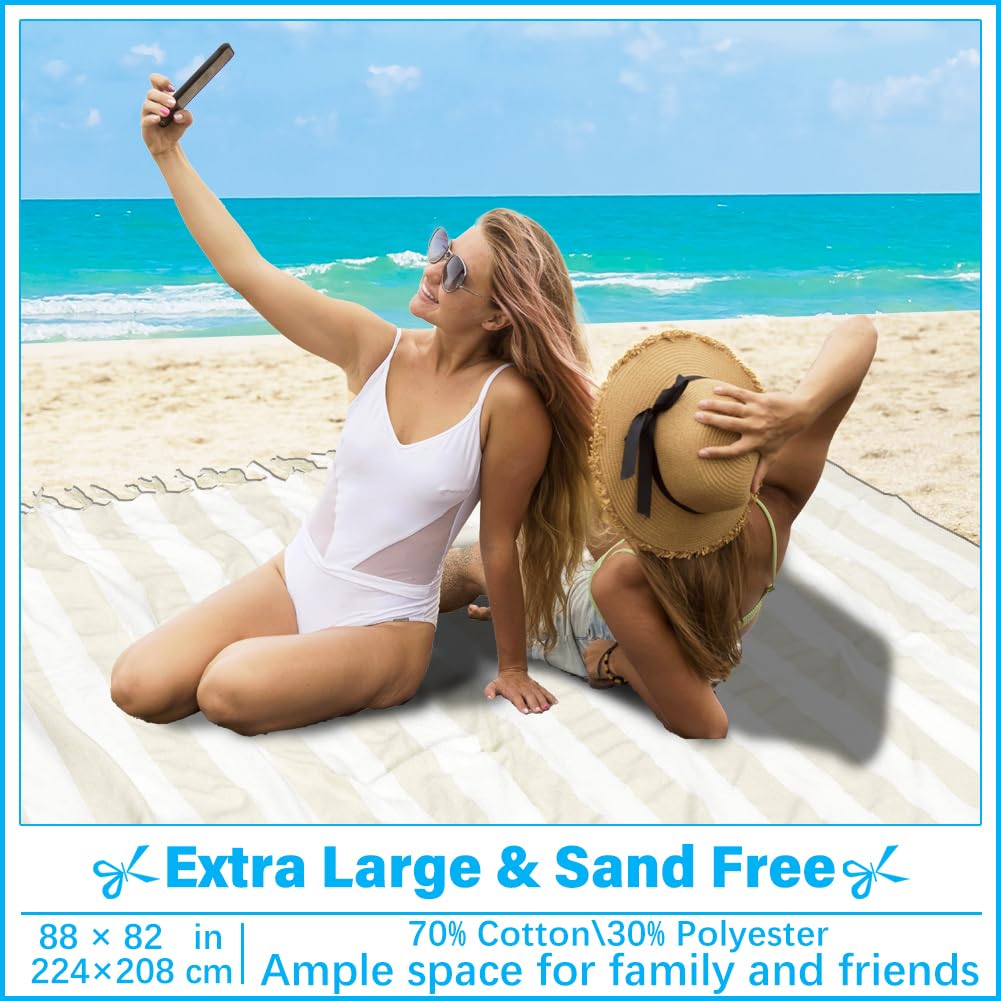 Vikumond sandproof Turkish towel blanket keeps sand off for easy beach cleanup.