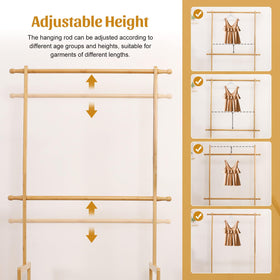Vilaxing bamboo rack with adjustable rods for growing wardrobes.