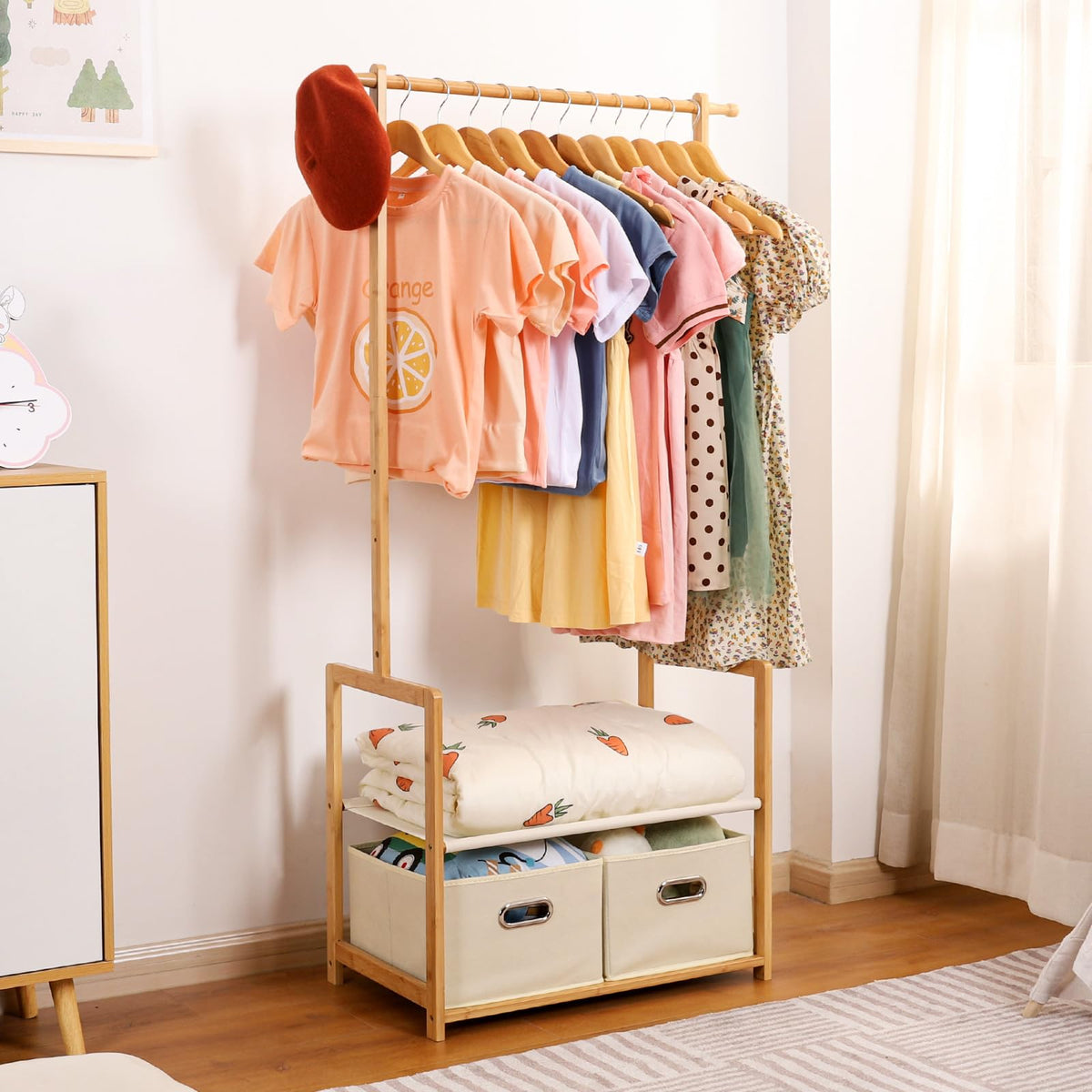 Vilaxing bamboo rack offers a natural look for playrooms.