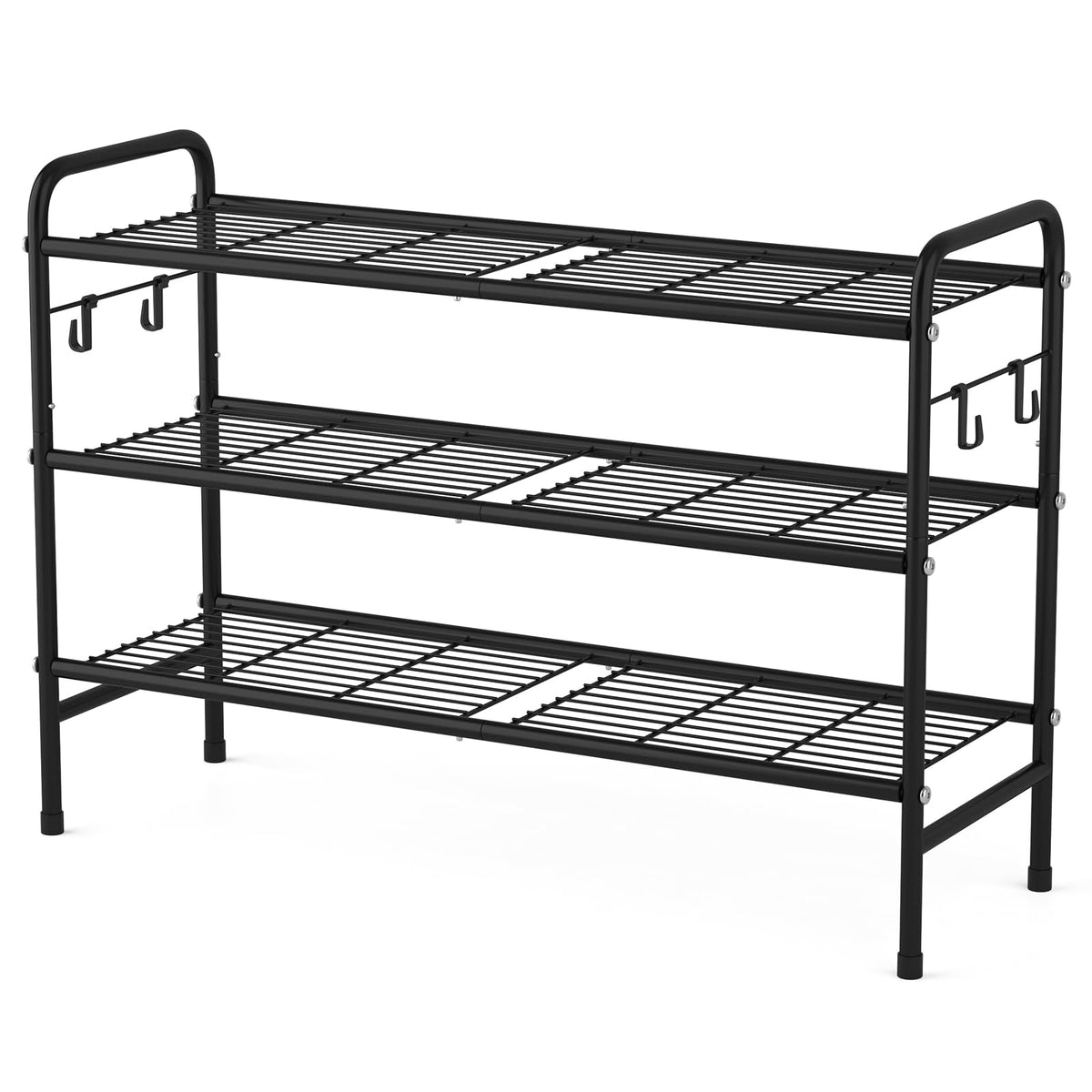 VILICK 3-Tier Shoe Rack black finish complements modern entryways.
