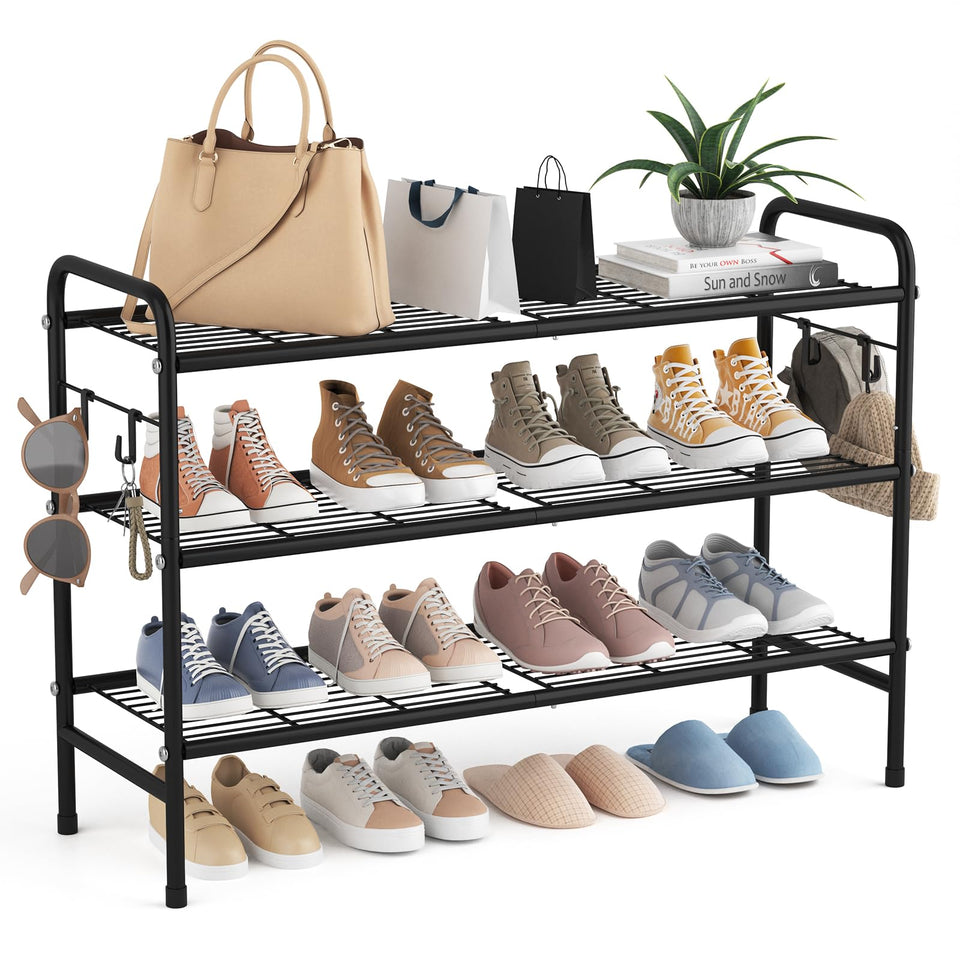 VILICK 3-Tier Shoe Rack front view, sturdy frame for organized entryways.