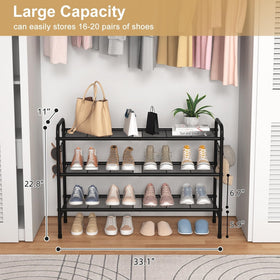 VILICK 3-Tier Shoe Rack interior storage with multiple shelves for shoes.