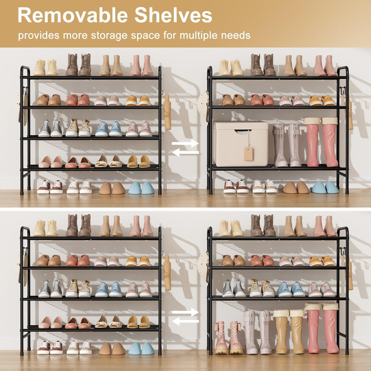 VILICK 4-Tier Shoe Rack heel rails support high heels securely