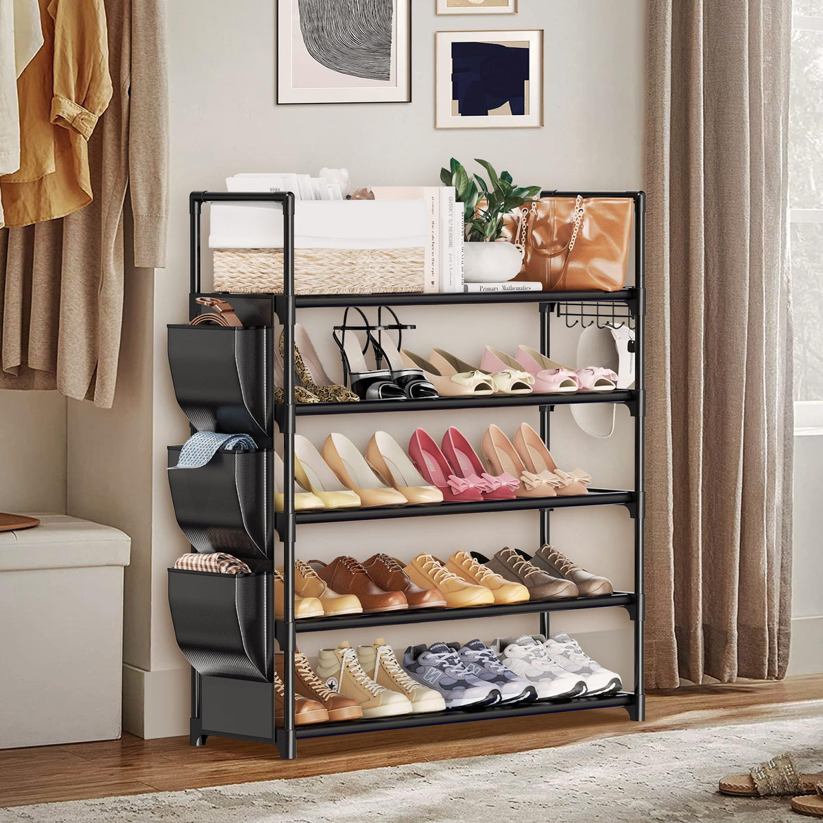 VILICK 5 Tier Shoe Rack fits behind doors as a compact space saver.