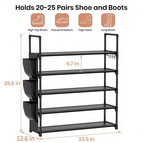 VILICK 5 Tier Shoe Rack with side pockets stores slippers and small accessories.