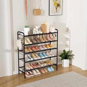 VILICK 5-Tier Shoe Rack side view with four side hooks