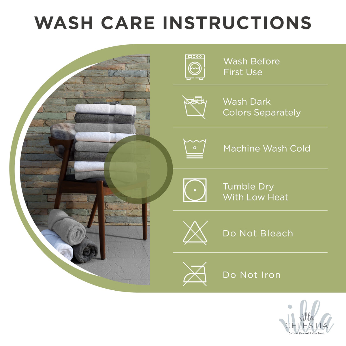 Villa Celestia washcloths double-stitched-hem emphasizes durable edges that resist wear.