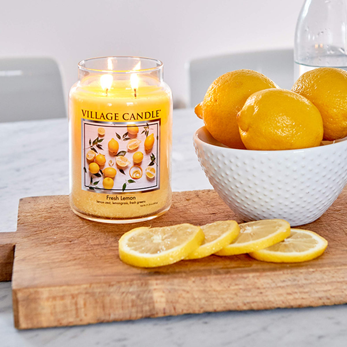 Village Candle dual-wick system for a cleaner, more even burn and stronger scent.