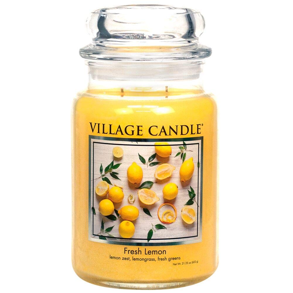 Village Candle Fresh Lemon apothecary jar with bright lemon notes for energizing ambiance.