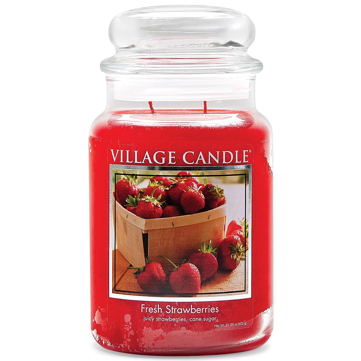 Village Candle Fresh Strawberries 26 oz jar, front view, fills rooms with bright berry aroma.