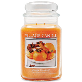 Village Candle Orange Cinnamon large jar front view for a vibrant centerpiece and lasting aroma