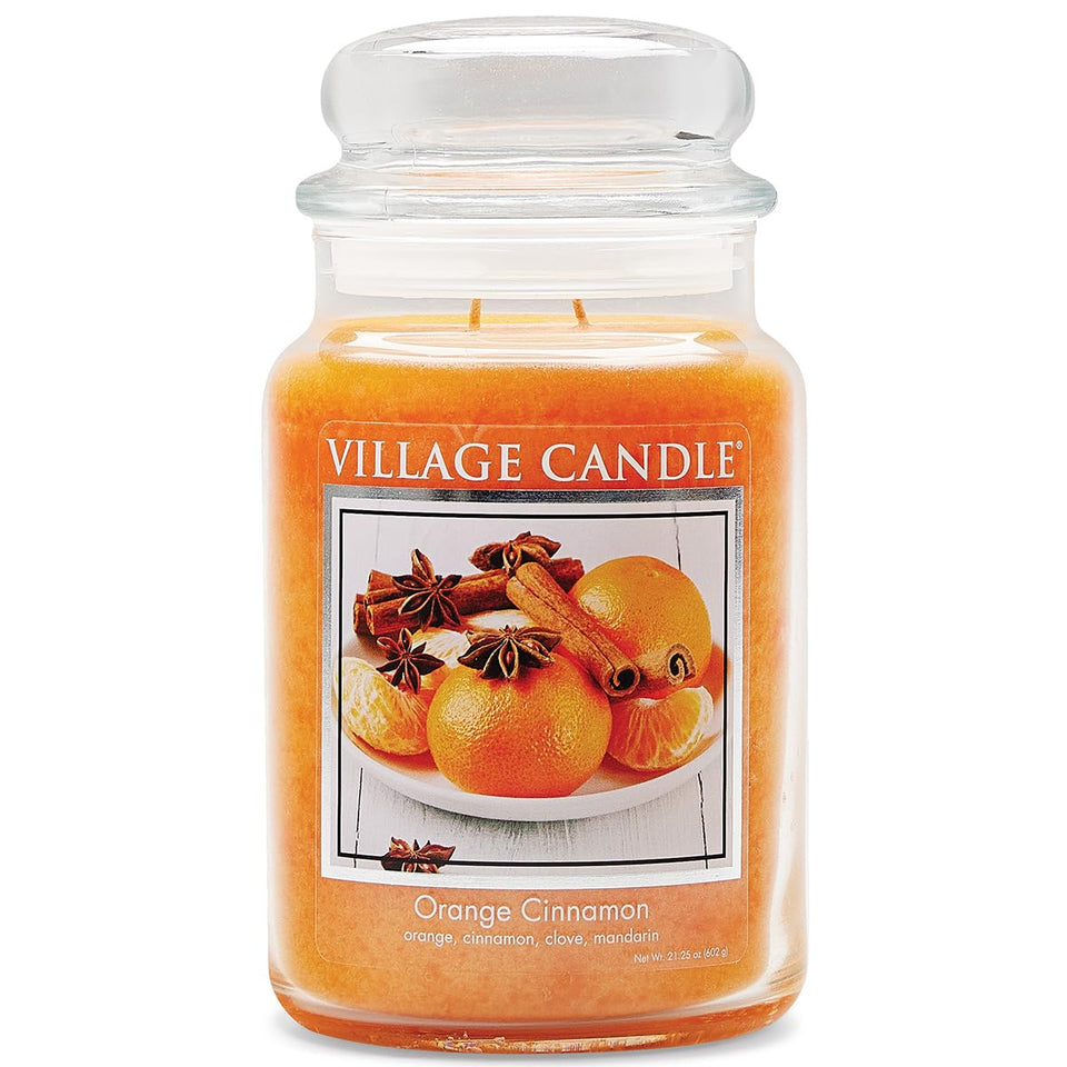 Village Candle Orange Cinnamon large jar front view for a vibrant centerpiece and lasting aroma