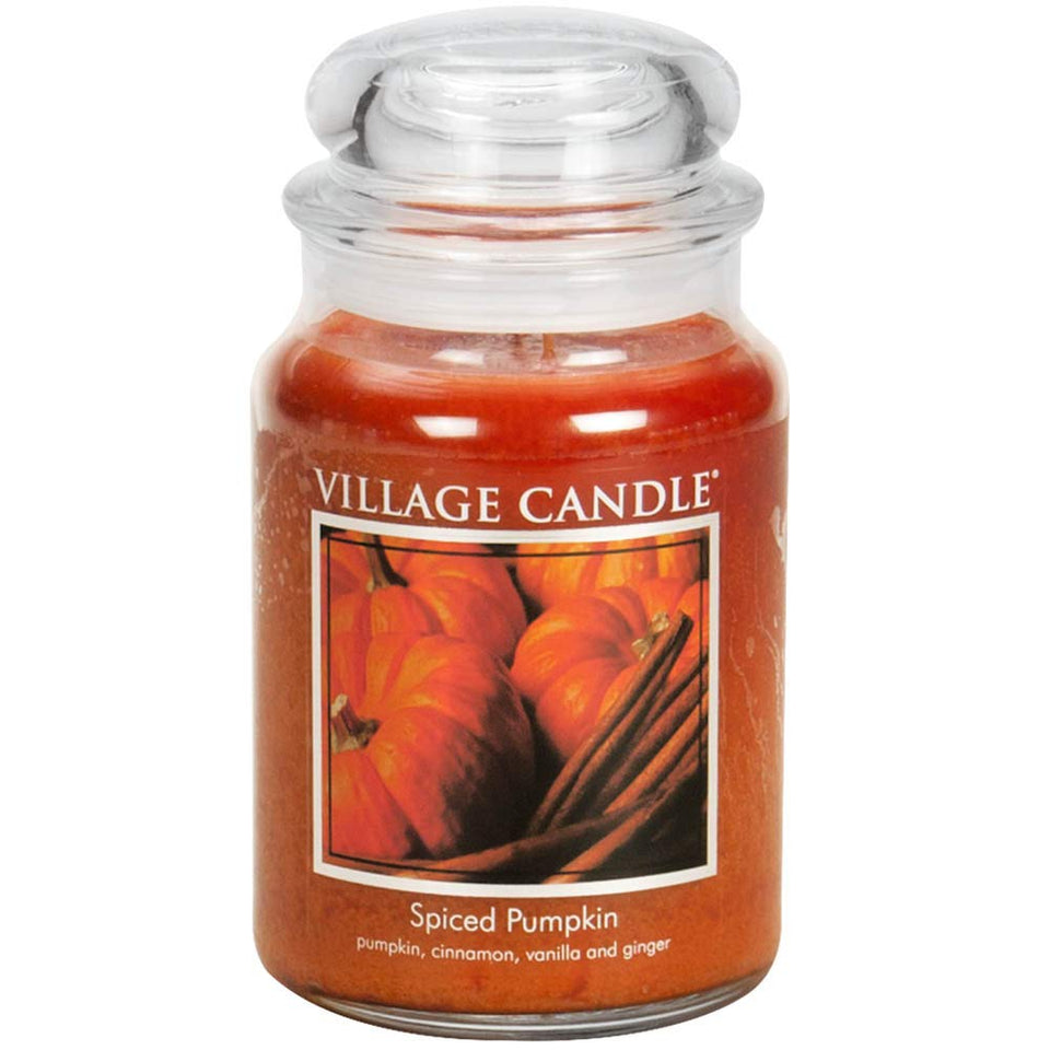 Village Candle Spiced Pumpkin Apothecary Jar with warm pumpkin aroma for autumn ambiance