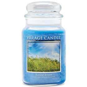 Village Candle Summer Breeze blue jar creates a fresh ocean mood in the room