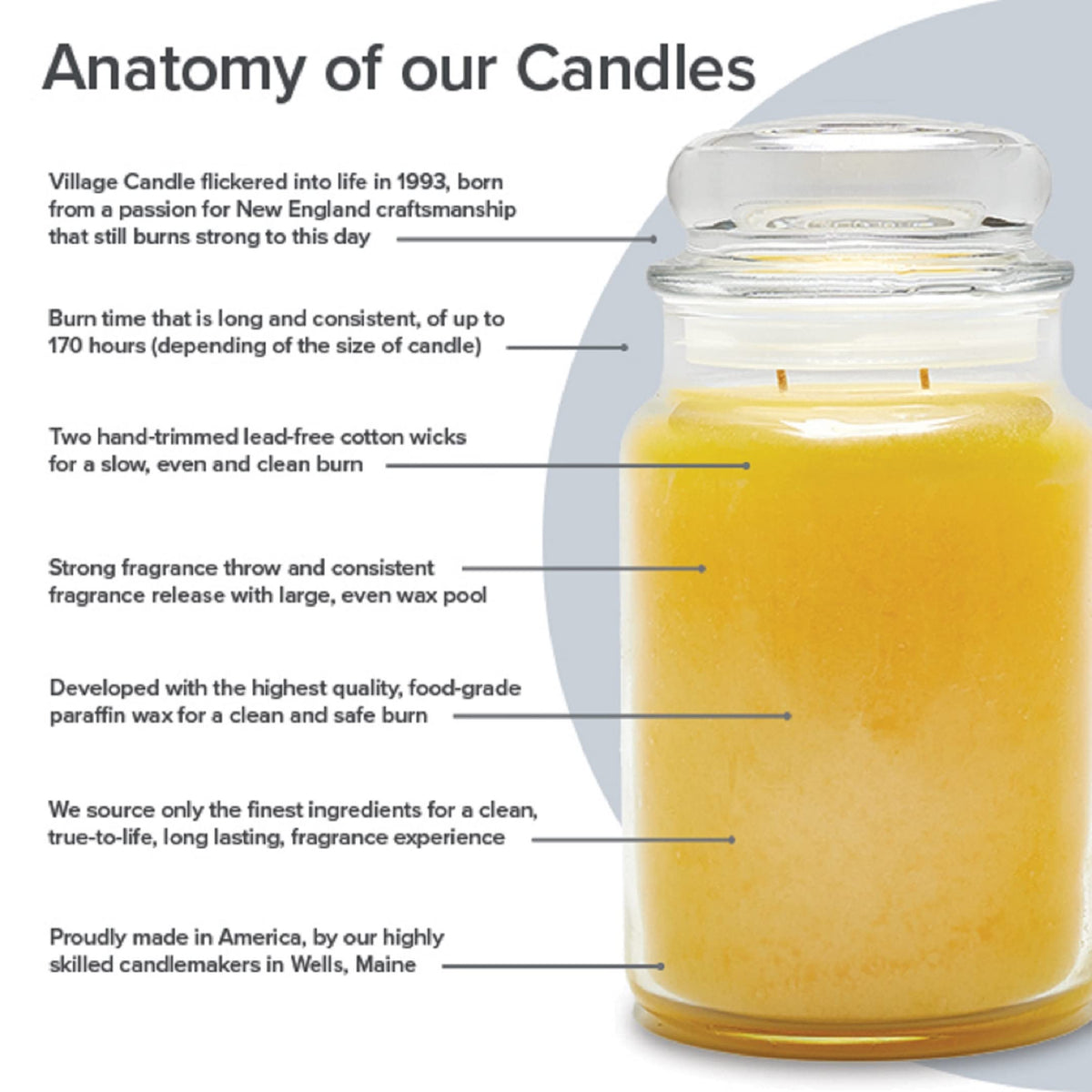 Village Candle Tropical Getaway fragrance note close-up shows crushed pineapple and coconut hints.