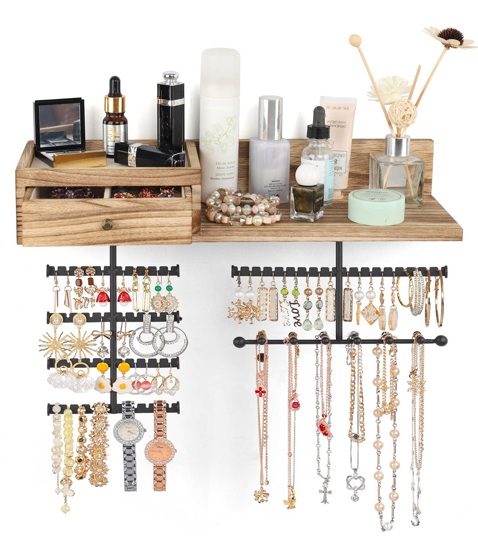 VINAEMO wall-mounted jewelry organizer front view with six accessible rods