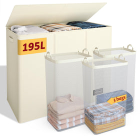 Vincona 195L three-section laundry hamper front view for large family sorting.