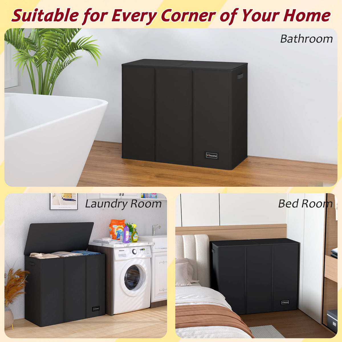 Vincona 195L hamper in a bedroom setting with lid in place.