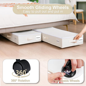 Vincona rolling under-bed organizer in beige keeps blankets tidy.
