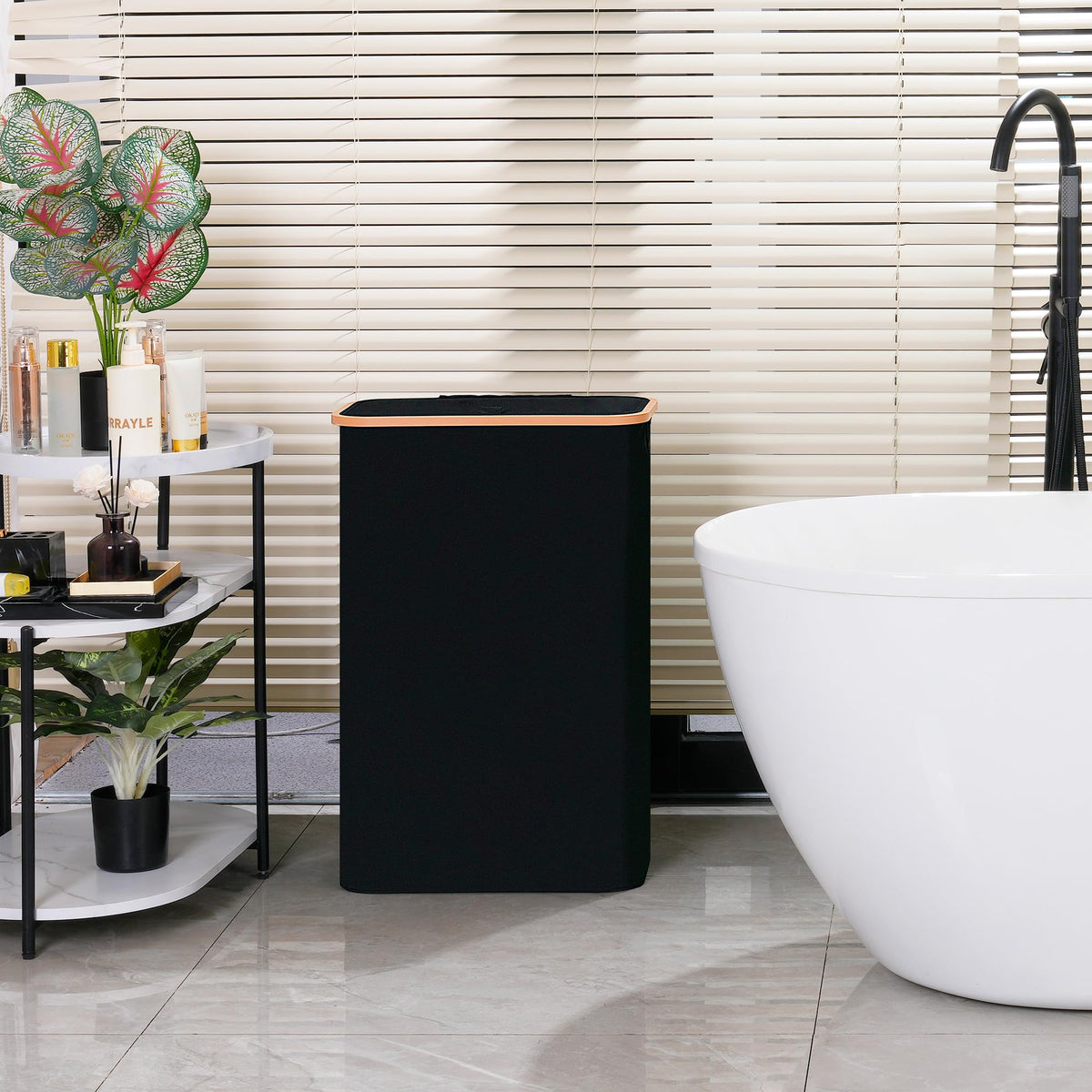 Vincona Slim Laundry Basket in black complements any room decor.