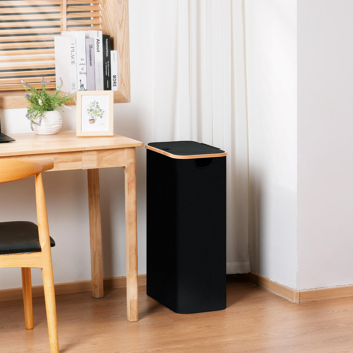 Vincona Slim Laundry Basket demonstrates dorm-friendly usage in a compact room.