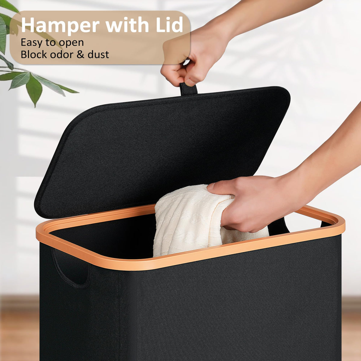 Vincona Slim Laundry Basket with easy-to-grip handles for comfortable transport.