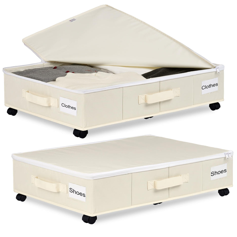 Vincona under-bed storage with wheels glides easily under the bed for accessible items.