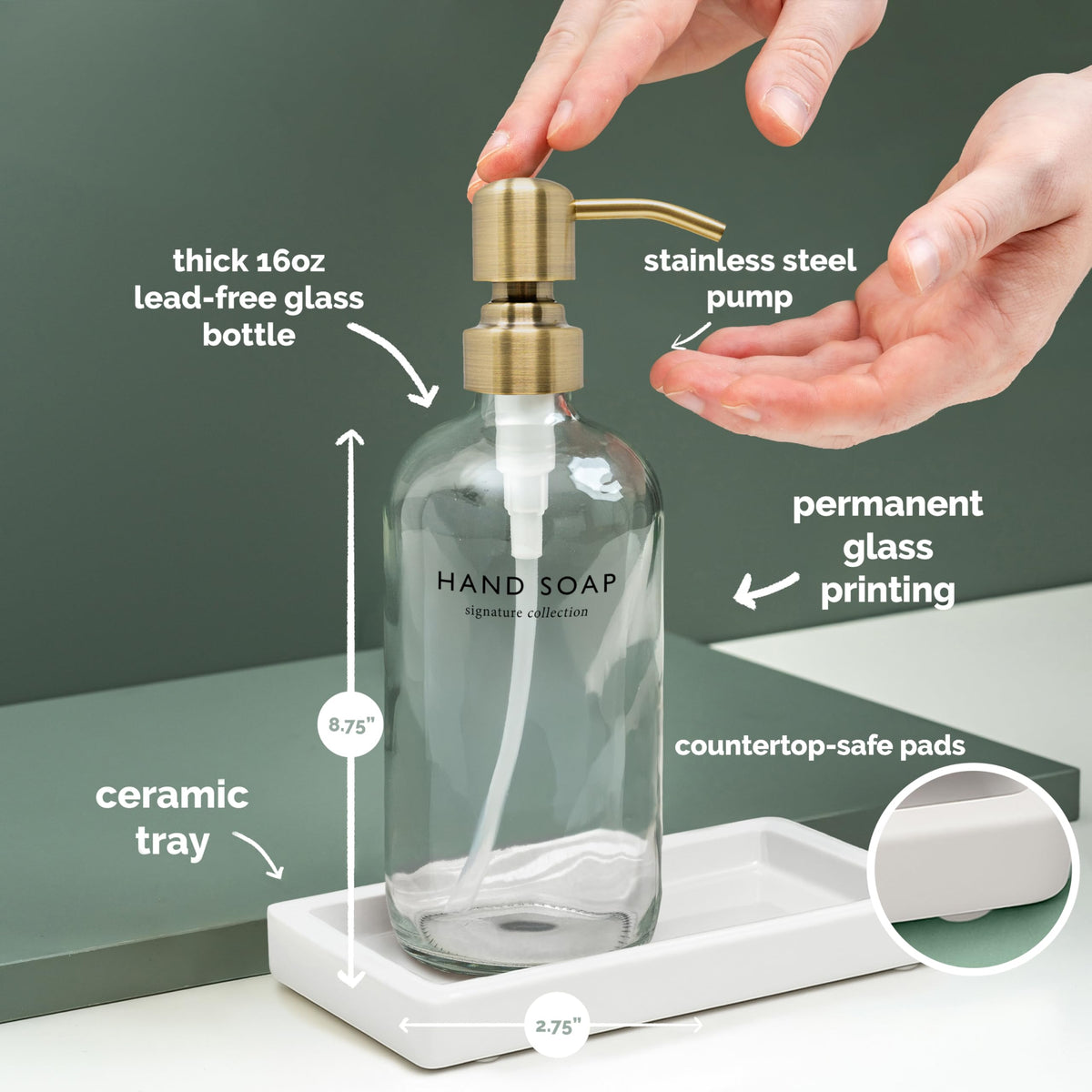 Clear bottle dispenser from Vine Creations with polished look