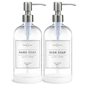 Vine Creations clear glass soap dispenser 2-pack for a clean kitchen look.